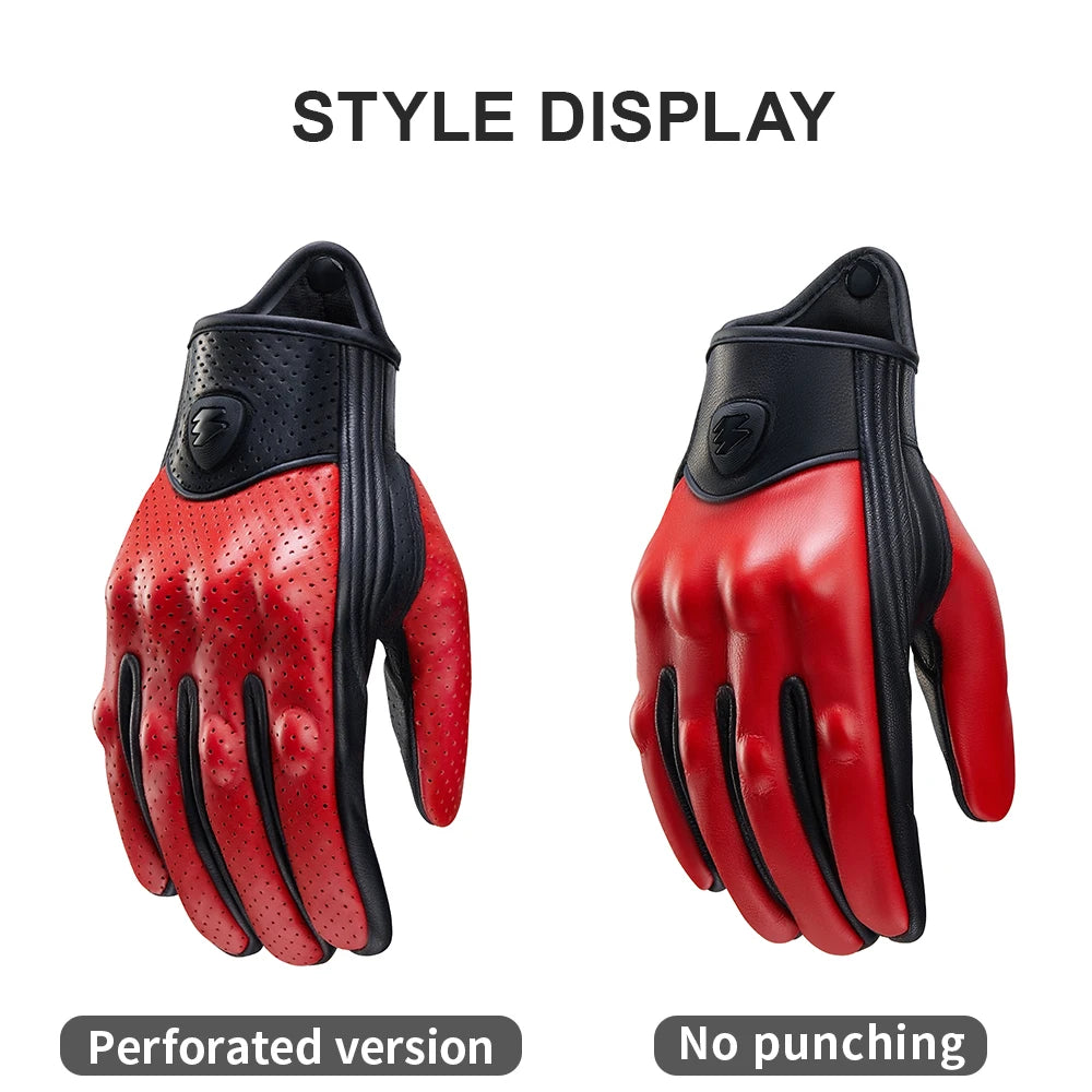 Retro Red Leather Motorcycle Gloves Breathable Racing Gloves