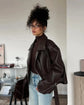 Casual Dark Red Zipper Leather Short Jacket Women  - Race Blaze