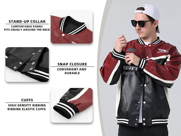 Leather Jacket Motorcycle Bomber Jacket Letter Embroidery Coats