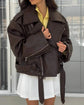 Casual Dark Red Zipper Leather Short Jacket Women  - Race Blaze