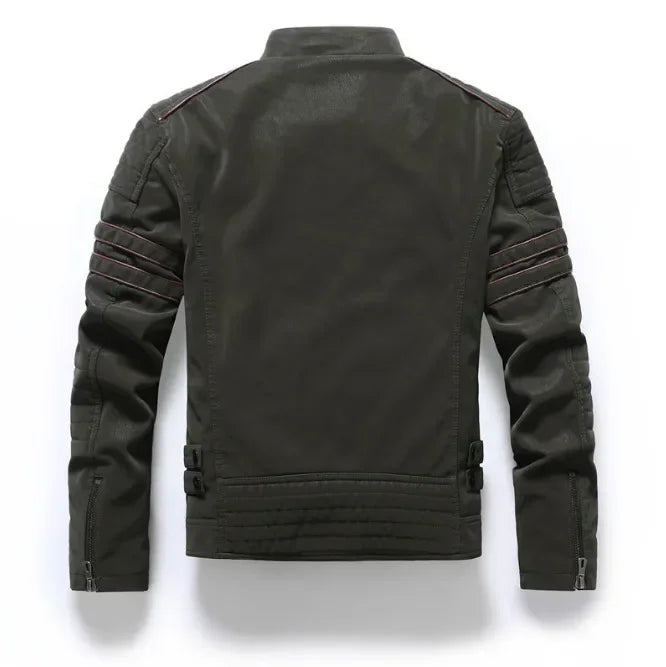 Winter Leather Jacket Fleece Warm Causal Motorcycle Embroidery PU Coats