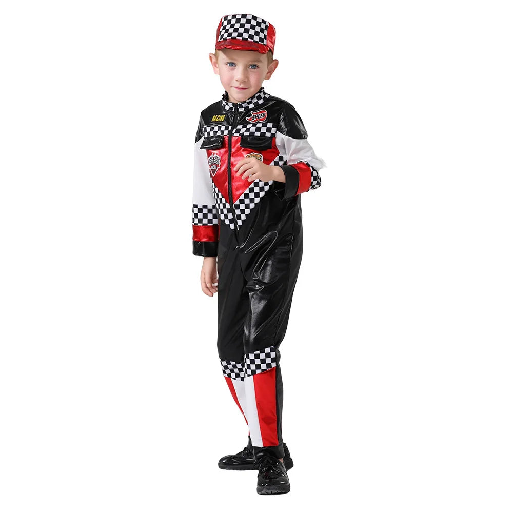 Child Race Car Driver Costumes Carnival Racer Jumpsuit