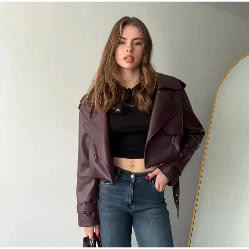 Vintage Leather Jacket Women Single Breasted Short Black - Race Blaze