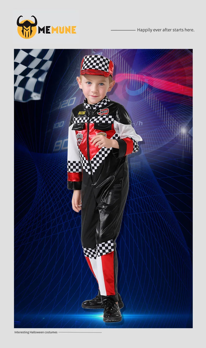Child Race Car Driver Costumes Carnival Racer Jumpsuit