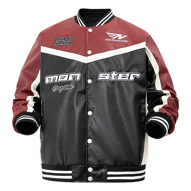 Leather Jacket Motorcycle Bomber Jacket Letter Embroidery Coats