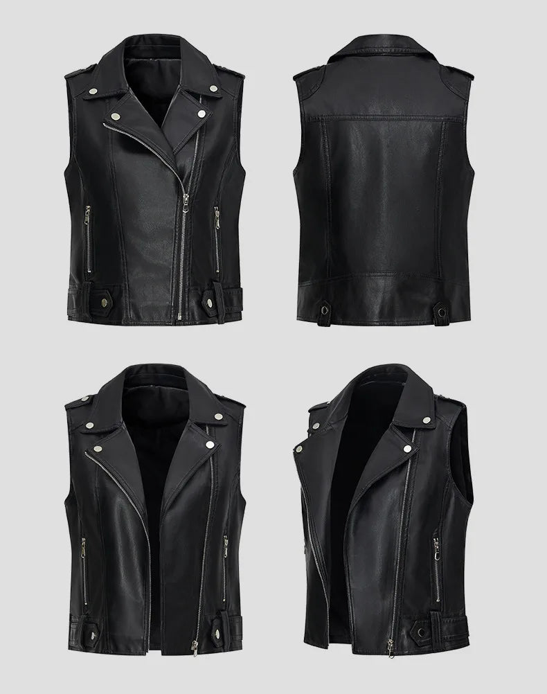 Fashion suit lapel leather vest women's versatile motorcycle jacket