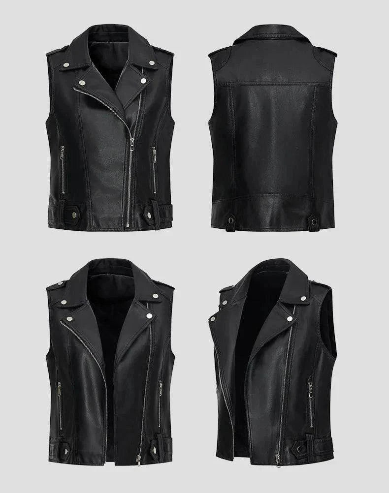 Fashion Suit Lapel Leather Vest Women Motorcycle Jacket Flat View - Race Blaze