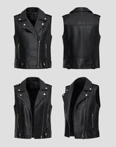 Fashion Suit Lapel Leather Vest Women Motorcycle Jacket Flat View - Race Blaze