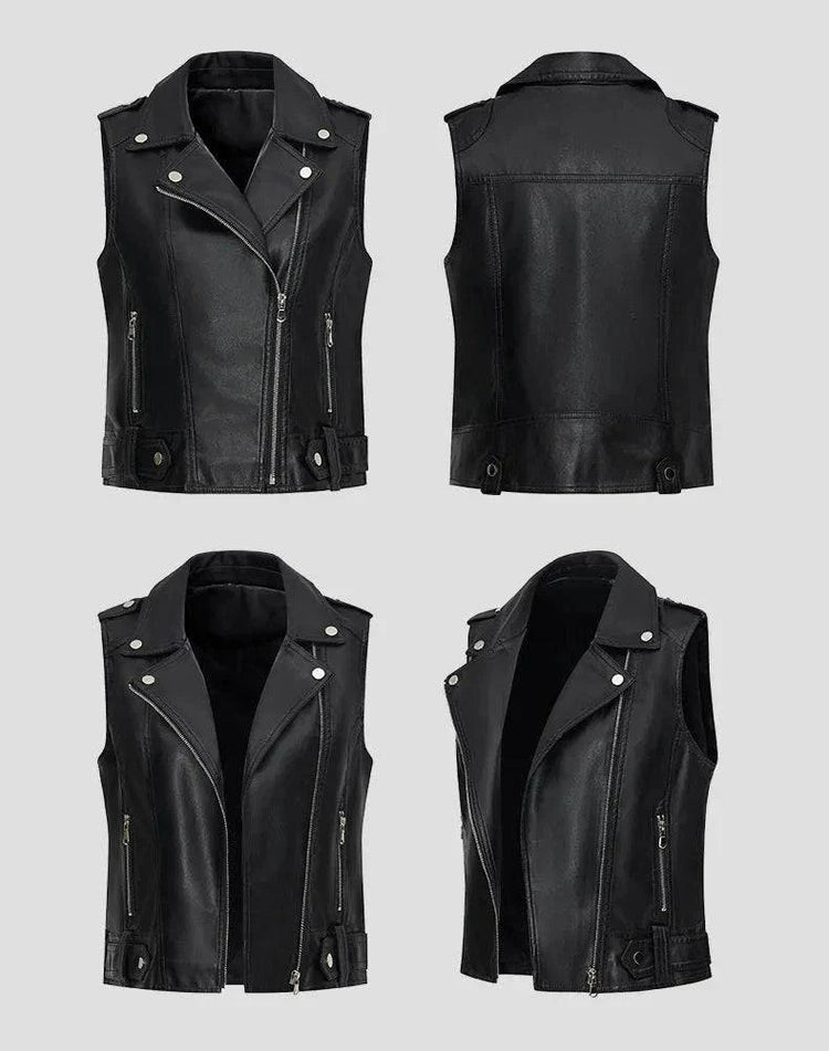 Fashion Suit Lapel Leather Vest Women Motorcycle Jacket Flat View - Race Blaze