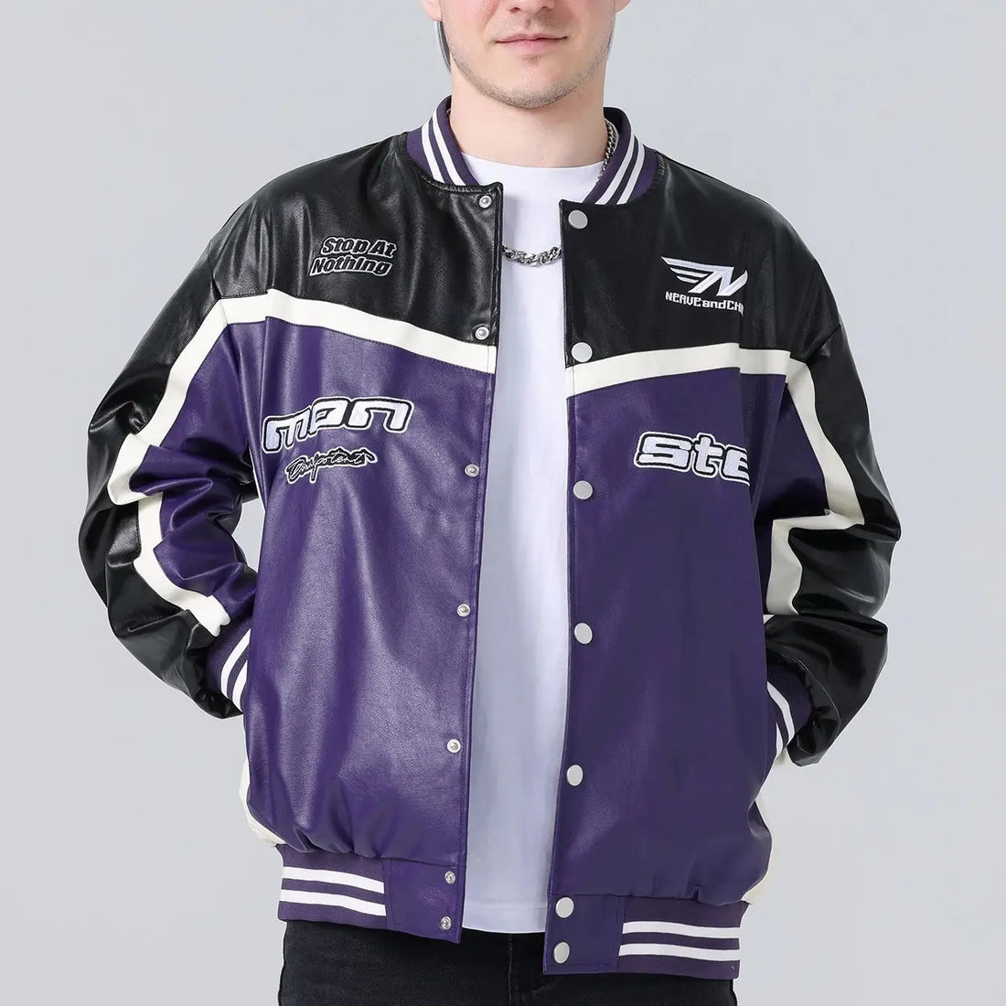 Leather Jacket Motorcycle Bomber Jacket Letter Embroidery Coats