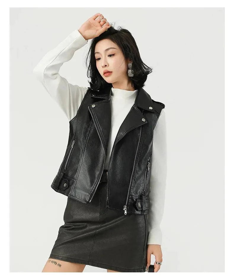 Fashion Suit Lapel Leather Vest Women Motorcycle Jacket Flat View - Race Blaze