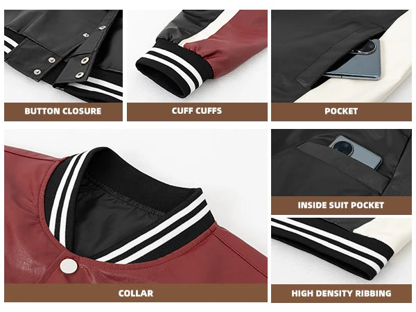 Leather Jacket Motorcycle Bomber Jacket Letter Embroidery Coats