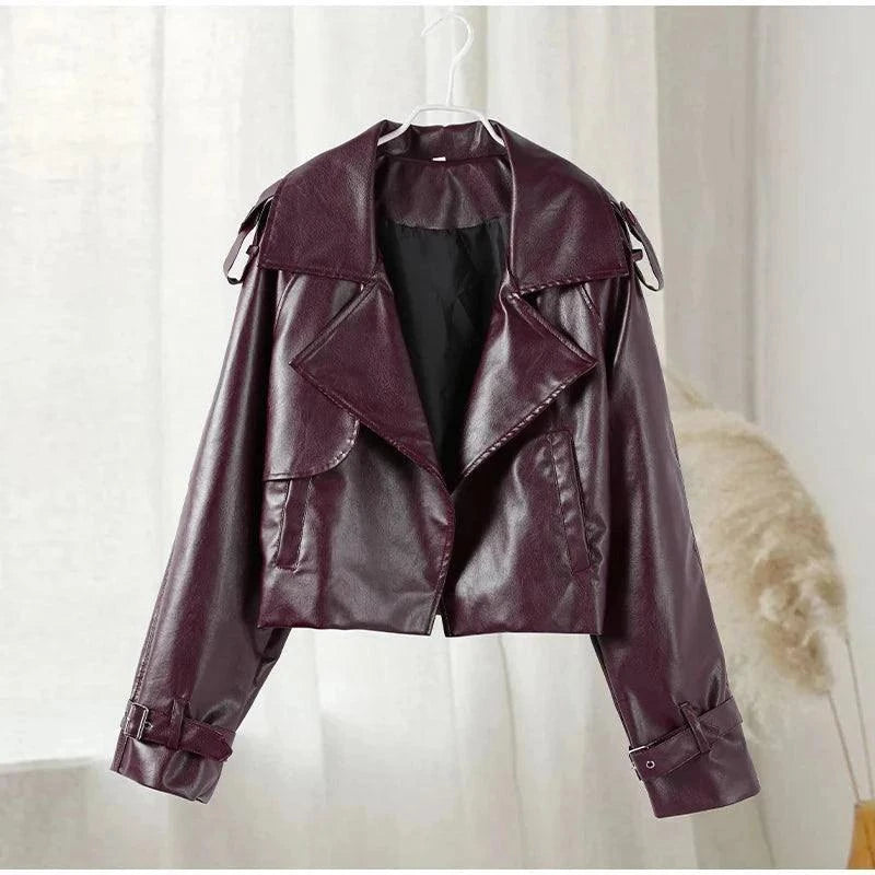 Vintage Leather Jacket Women Single Breasted Short Black - Race Blaze
