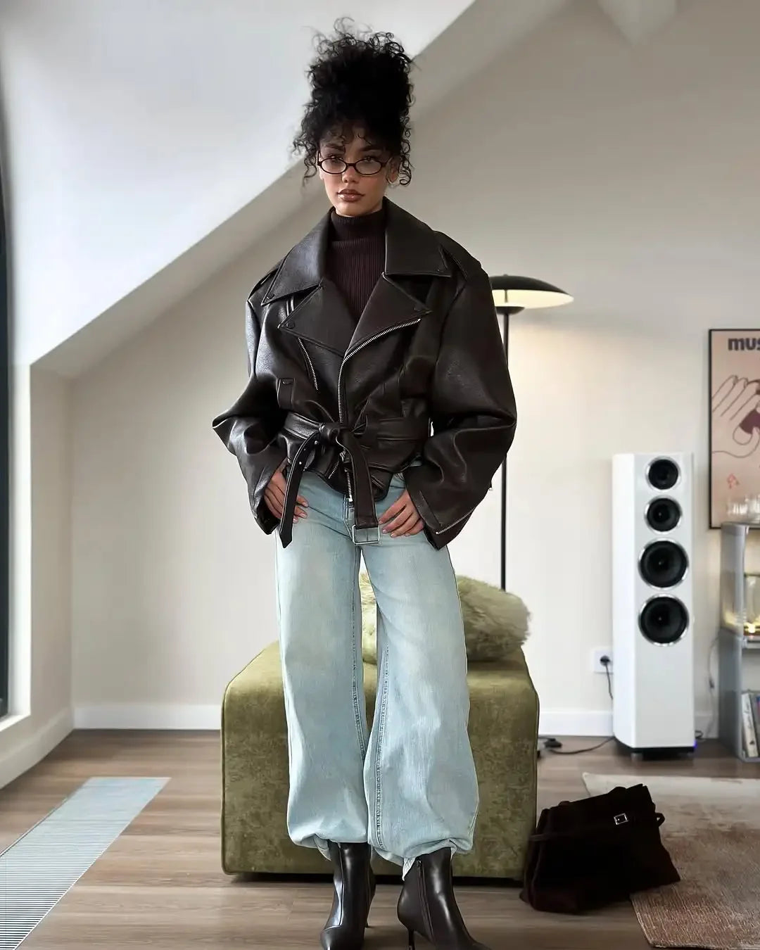 Casual Dark Red Zipper Leather Short Jackets Women Coat Lady