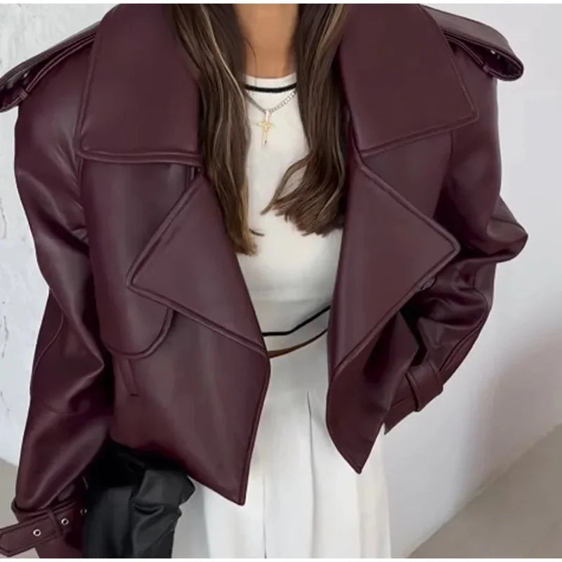 Vintage Leather Jacket Women Single Breasted Short Black - Race Blaze