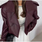 Vintage Leather Jacket Women Single Breasted Short Black - Race Blaze