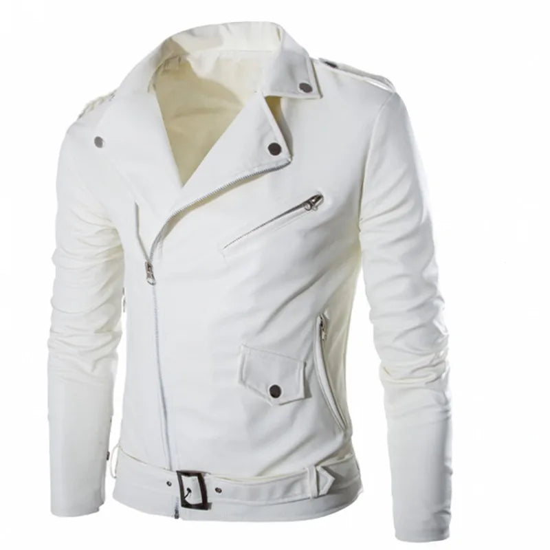 Men's synthetic leather jacket, lapel blazer, diagonal zipper