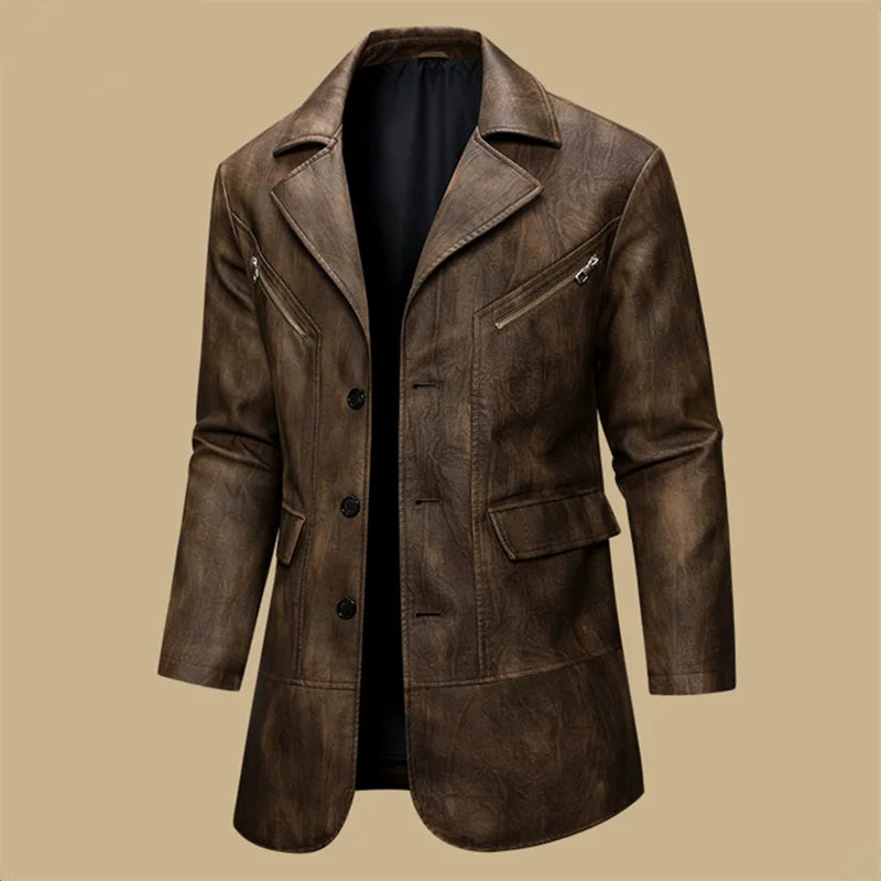 Spring Autumn Men's Vintage Leather Coats Fashion Pu Trench Outwear