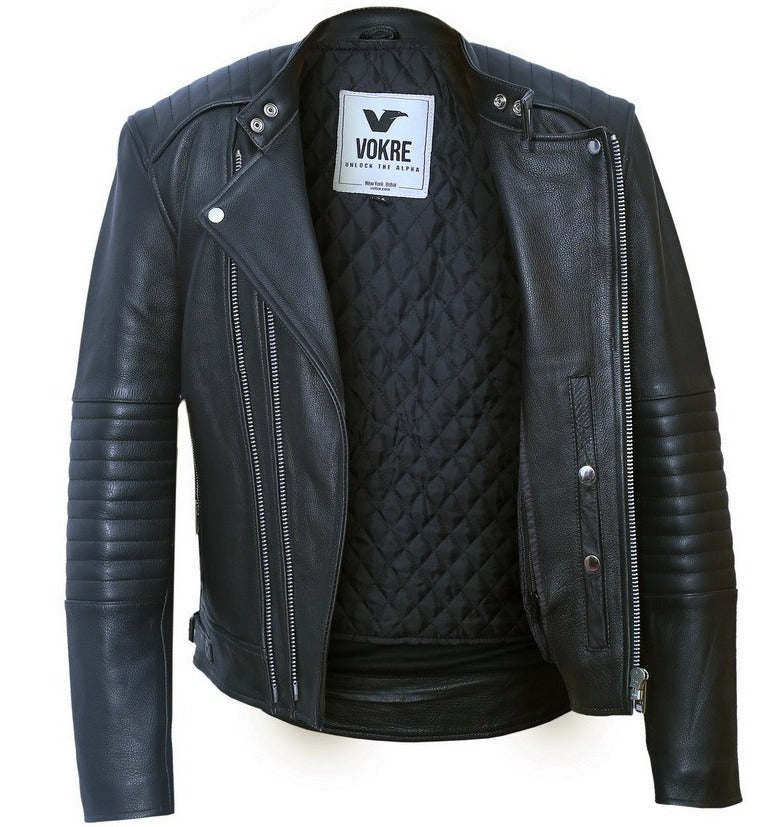 Black Biker Jacket Men - Soft Natural cowhide Leather