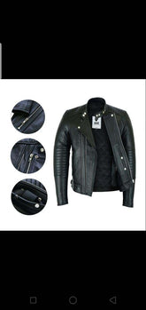 Black Biker Jacket Men - Soft Natural cowhide Leather - Race Blaze