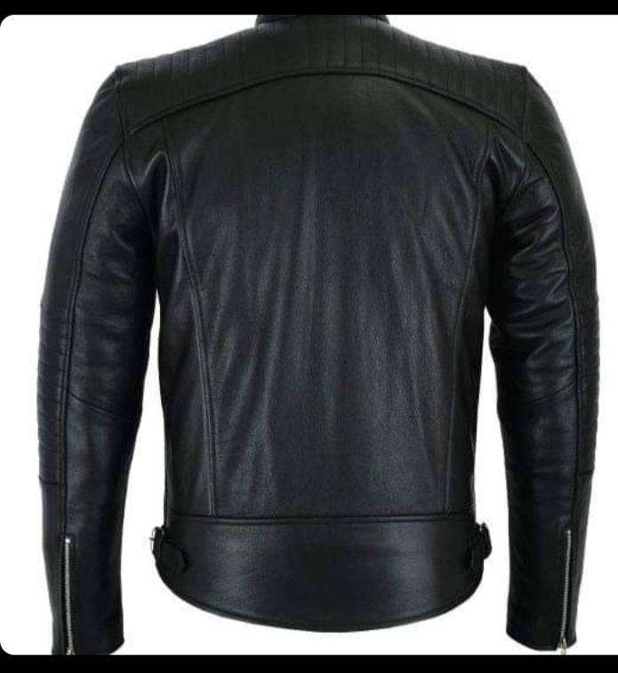 Black Biker Jacket Men Soft Natural Cowhide Leather Back - Race Blaze