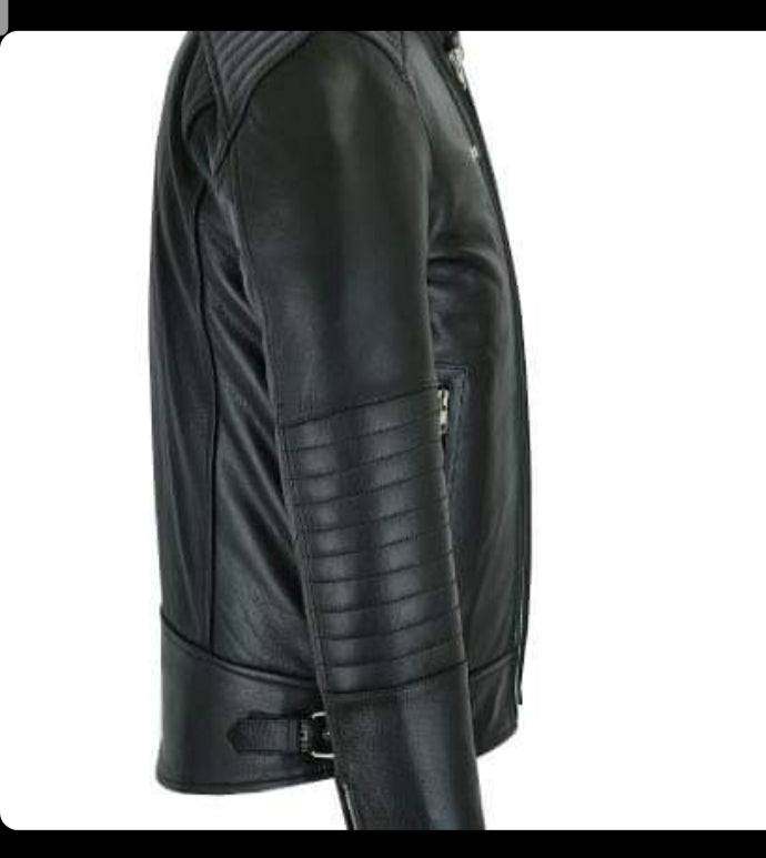 Black Biker Jacket Men Soft Natural Cowhide Leather Side - Race Blaze