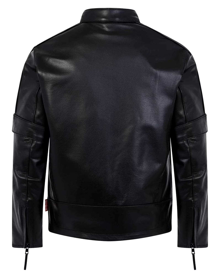 Genuine Leather Biker Jacket Back View - Race Blaze