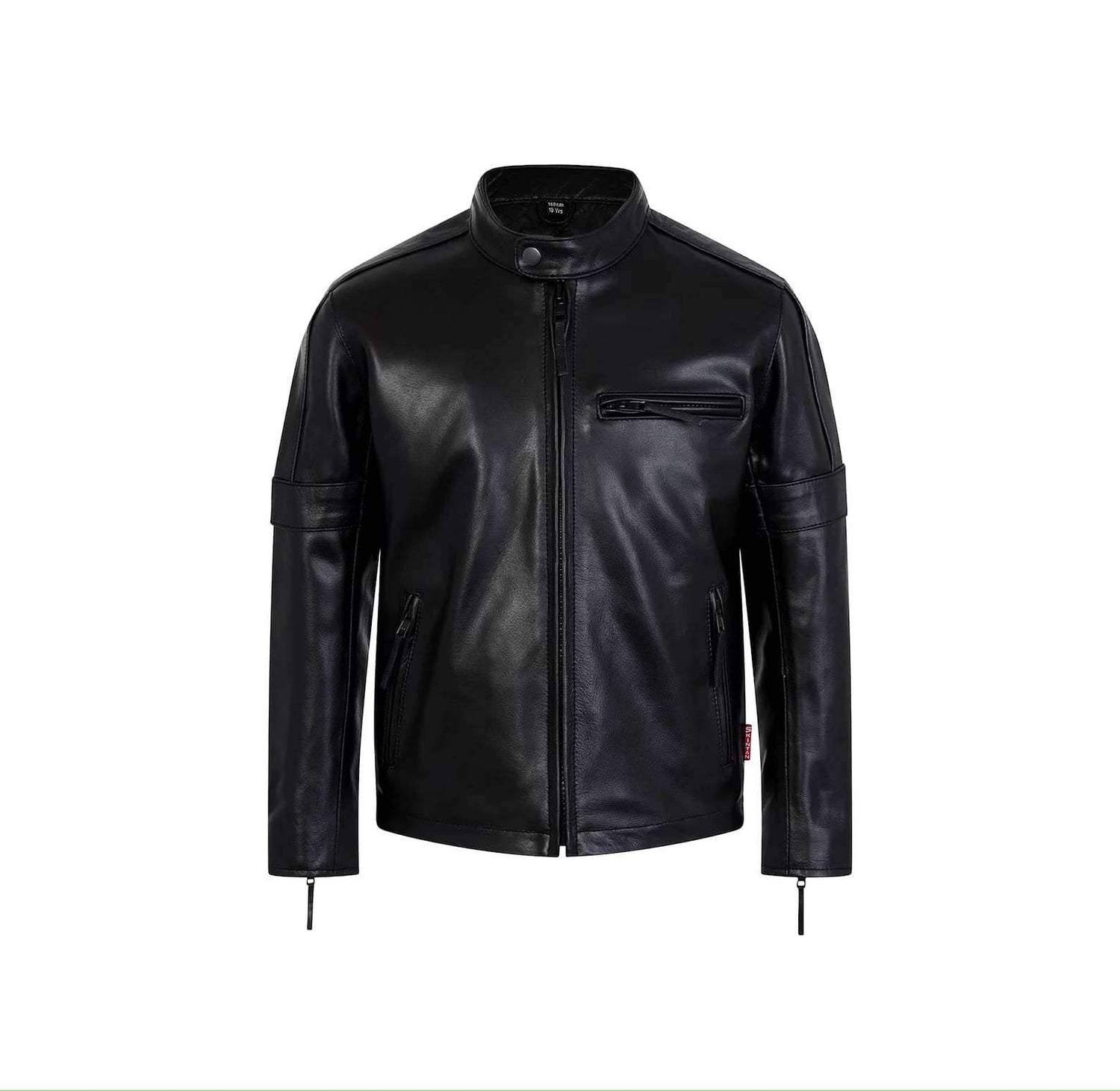 Classic genuine leather biker jacket with asymmetric zip and lapel collar