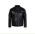 Classic genuine leather biker jacket with asymmetric zip and lapel collar