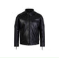 Classic genuine leather biker jacket with asymmetric zip and lapel collar
