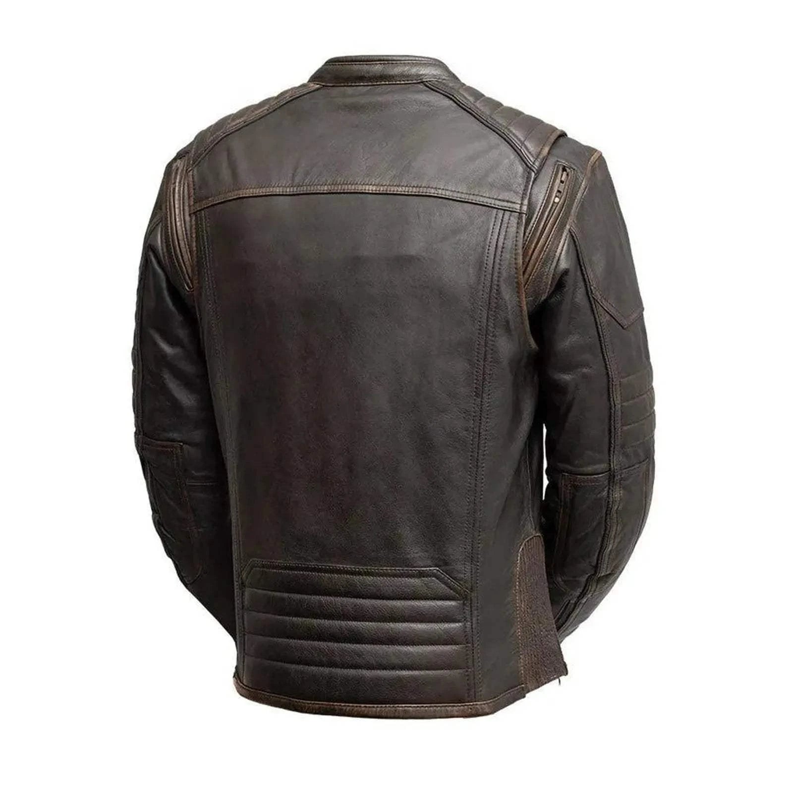 Men's Motorbike Leather Jacket Back View - Race Blaze