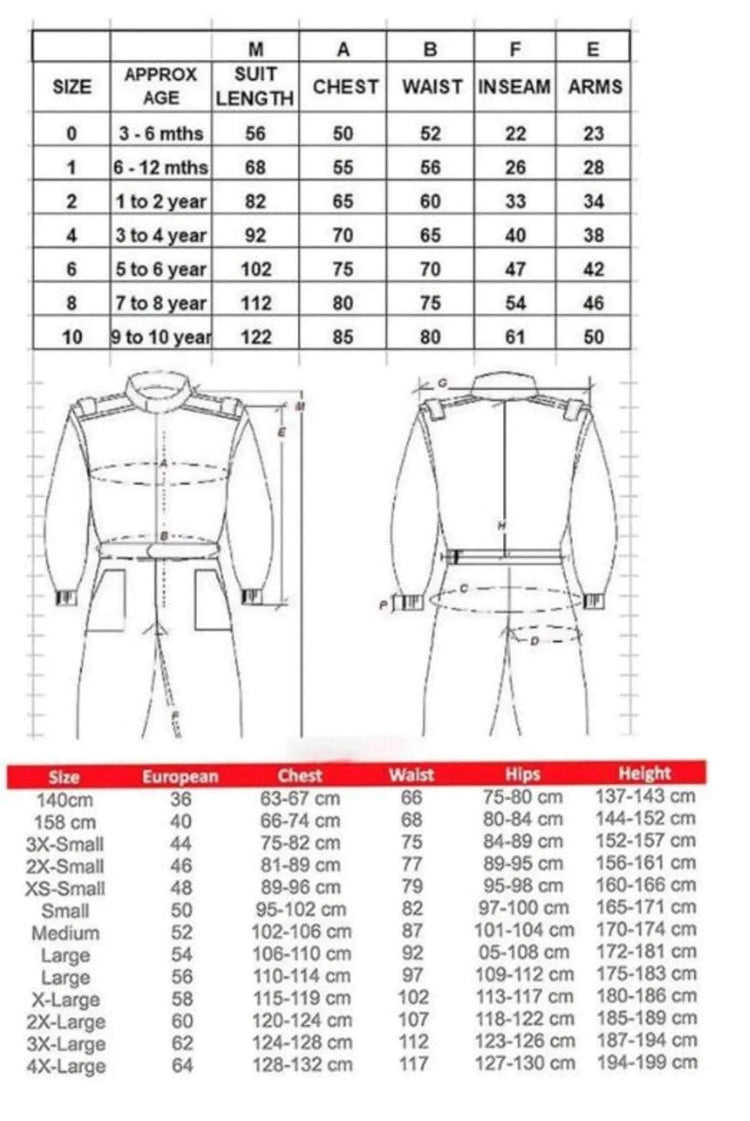 Go Karting Suit Red Bull F1 Racing Size Guide - Race Blaze