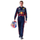 Red Bull-inspired F1 style go karting suit with vibrant sublimation print for men, women, and kids