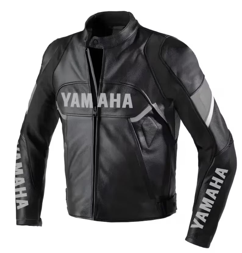 Personalized black leather motorcycle jacket with CE armor and custom name options