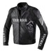 Personalized black leather motorcycle jacket with CE armor and custom name options
