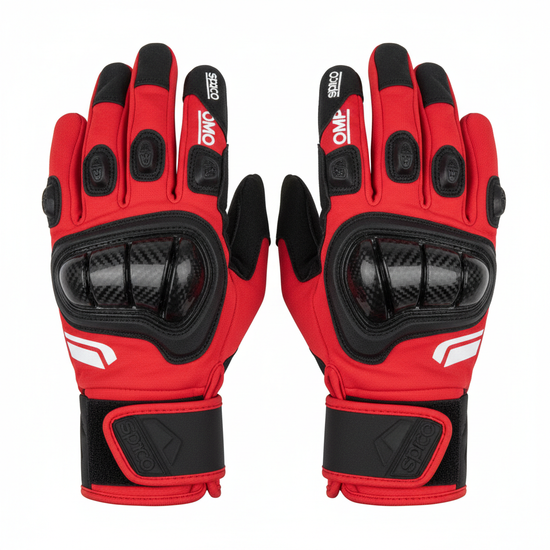 Scuderia Red karting racing gloves with anti-slip palm and knuckle protection