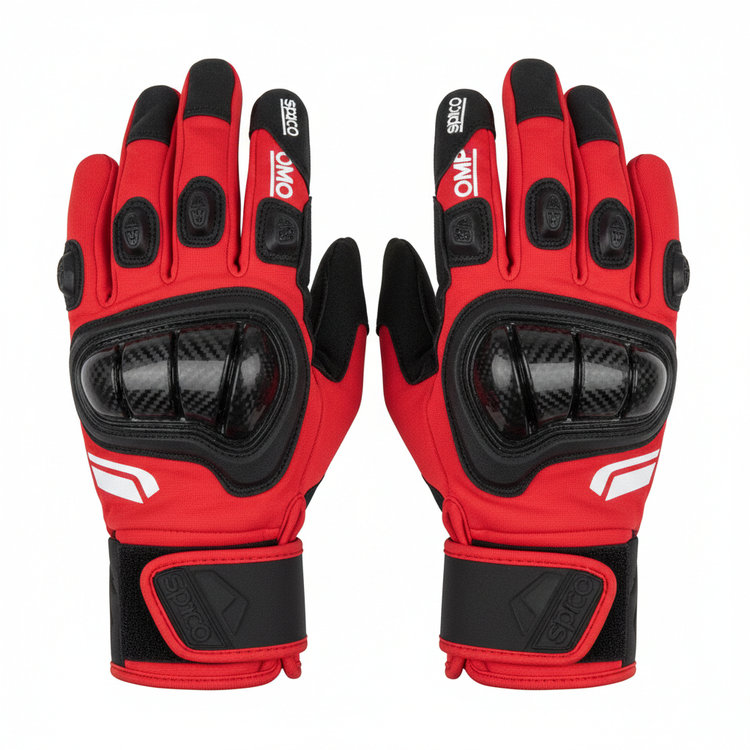 Scuderia Red karting racing gloves with anti-slip palm and knuckle protection
