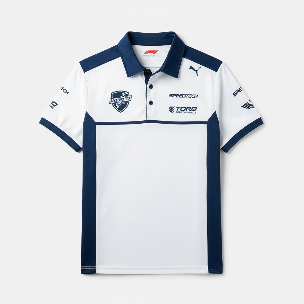 F1 Team Polo Shirt - White/Blue- Race Blaze