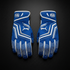 Electric blue and white FIA homologated F1 racing gloves with premium leather, reinforced grip, and breathable mesh panels