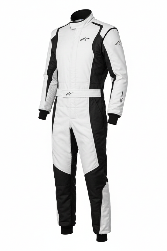 Pro Racing Suit white and black with ergonomic fit and black accents for professional racing