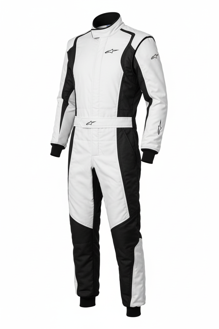 Pro Racing Suit white and black with ergonomic fit and black accents for professional racing