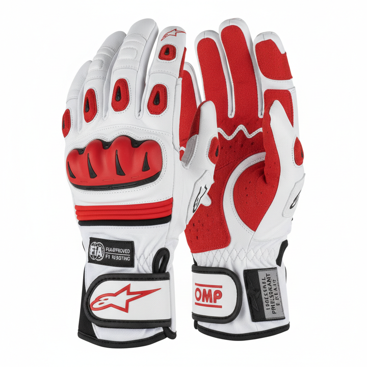 FIA racing gloves white red edition - Race Blaze