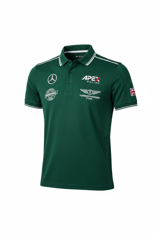 F1 Style Racing Polo in British Racing Green with premium breathable fabric and regular fit design