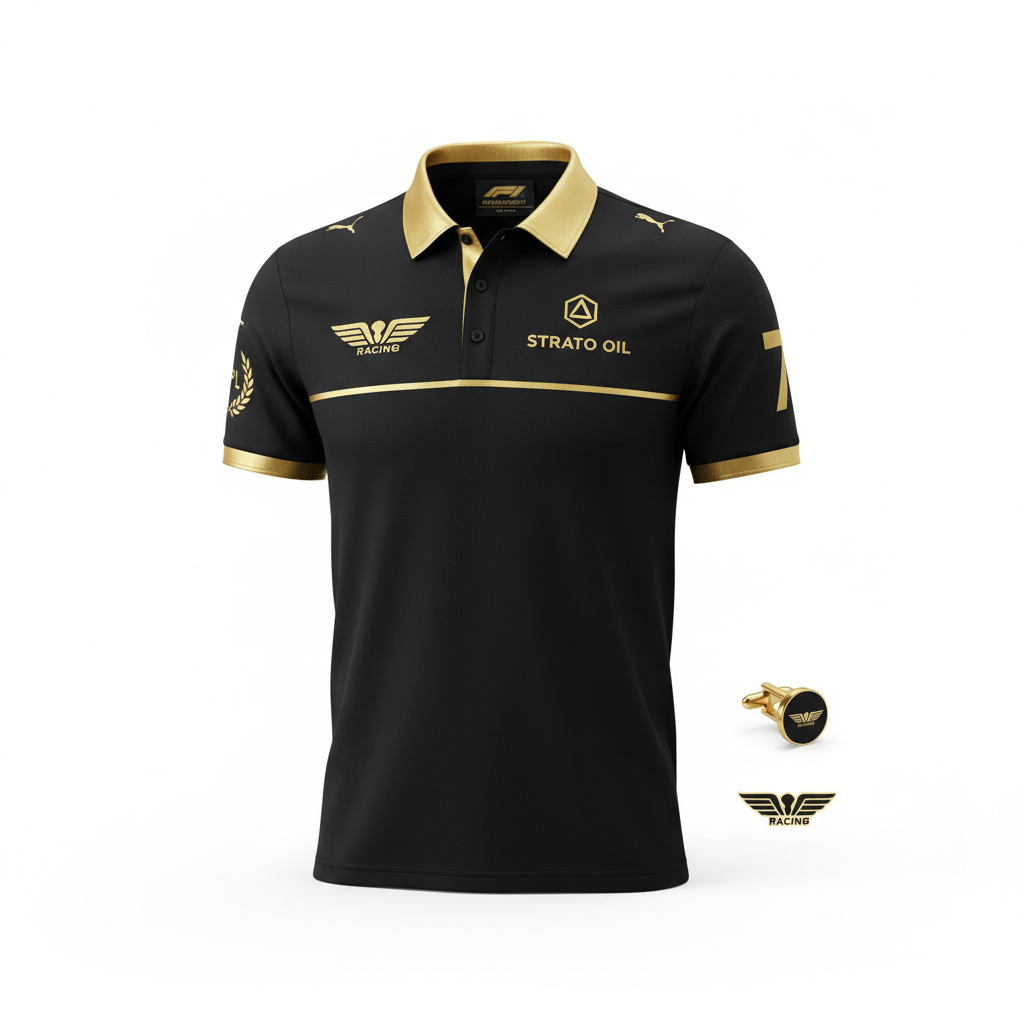 F1 Team Polo Shirt - Black/Gold- Race Blaze