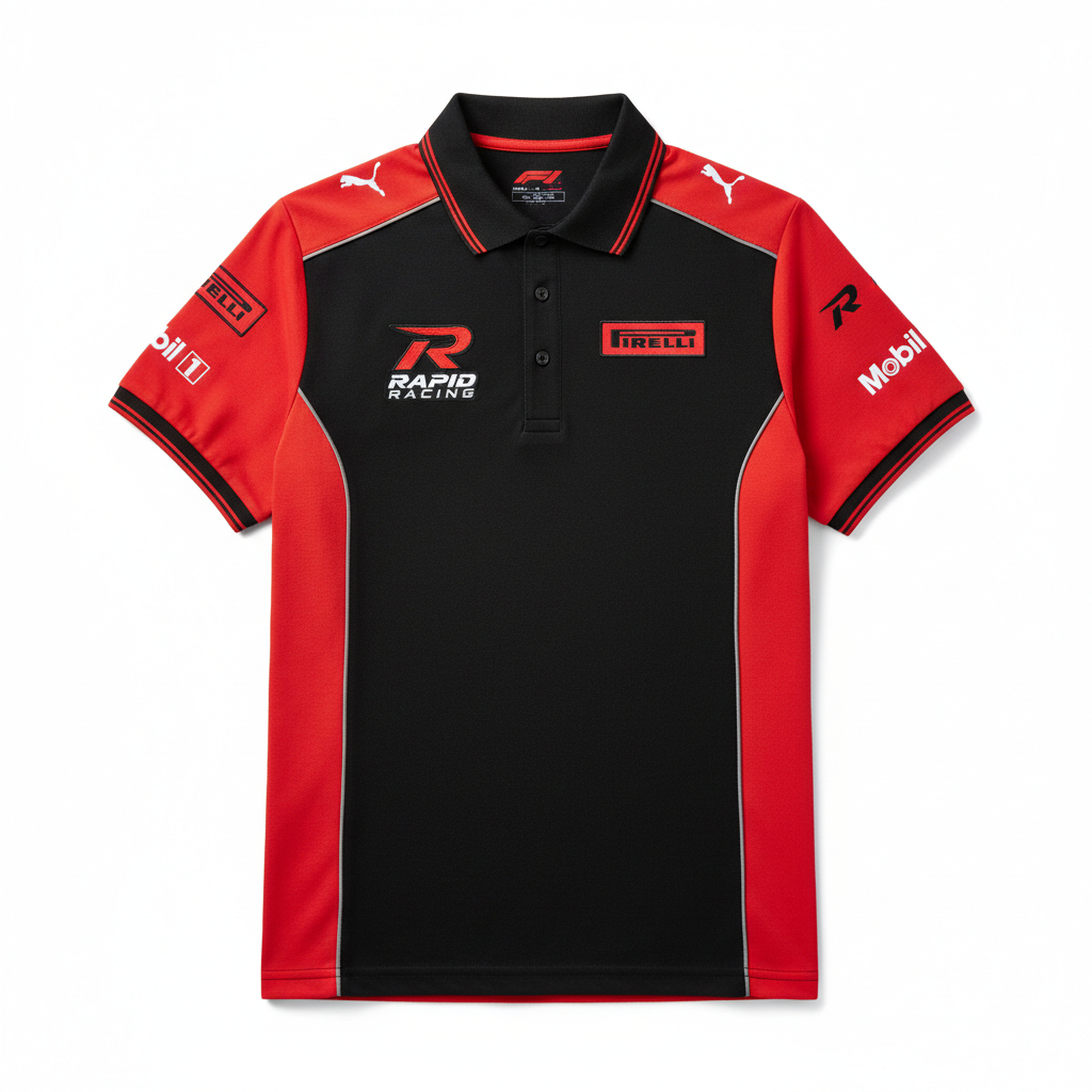 F1 Team Polo Shirt - Black/Red- Race Blaze