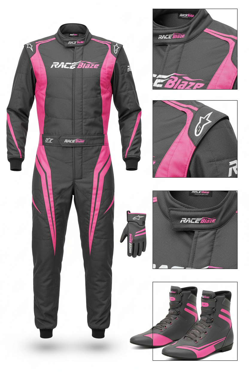 Pro Racing Suit Grey Pink - Race Blaze