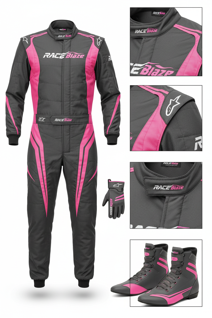 Pro Racing Suit Grey Pink - Race Blaze
