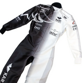 Kart Republic x OMP Pro Karting Suit Black White angle view