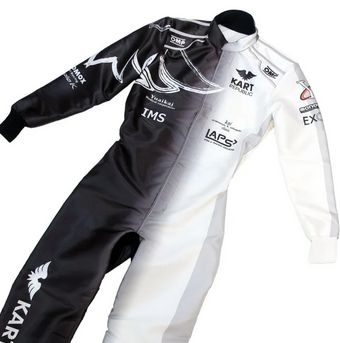Kart Republic x OMP Pro Karting Suit Black White angle view