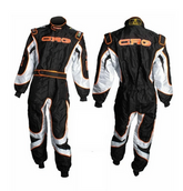 CRG Pro Karting Suit Black Silver Orange front and back view